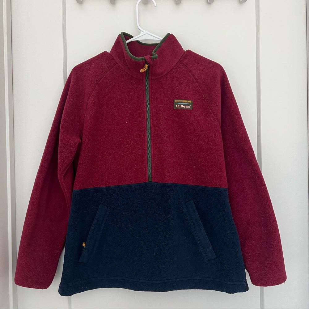 L.L.Bean Mountain Classic Red and Blue Fleece Quarter Zip Jacket